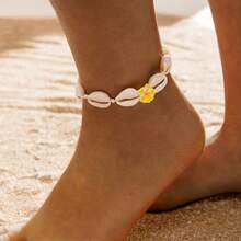 Shell Jewelry Ocean Beach Vacation Style Rice Bead Two-Piece Set Color-Block Shell Handmade Anklet - 29137-orange - View 6
