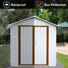 8X4FT Metal Storage Shed,Tool Shed With Peaked Roof Waterproof With Clear Window And Lockable Door Compact Tool Shed For Garden, Backyard,Patio,Sundries And Bike Storage, White,Galvanized Material, Anti-Corrosion And Rust-Proof, Durable, Essential For Storage - trắng - Xem 9