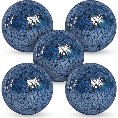 FUTUREPLUSX - 5 bolas decorativas de vidrio bolas de mosaico de 3.15 pulgadas centro de mesa para cuencos jarrones mesa de comedor decoración del hogar boda fiesta azul oscuro HF0330