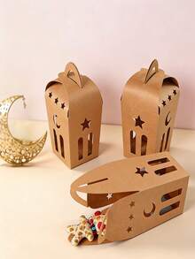 5个/套棕色牛皮纸礼盒，饰以月亮和星星图案，牛皮纸礼品包装盒，适用于婚礼、生日派对回礼装饰，也适合节日、派对、斋月礼物、情人节、母亲节礼物、日常使用、节日礼物、生日、毕业典礼、返校节礼物等场合。 - 彩色 - 查看 5