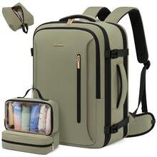 LOVEVOOK Travel Backpack For Women & Men With Waist Strap,40L 50L Carry On Backpack Luggage Travel Essentials Flight Approved, Personal Ltem Travel Bag Weekender Daypack With 3 Packing Cubes - 豆綠色 - 查看 1