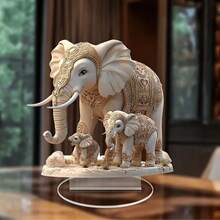 Elegant Bohemian-Style Elephant Family Acrylic Ornament (2D) - Decorative Desktop Statues Adorned With Gold And White Jewel Details, Suitable For Bedrooms, Living Rooms, Offices, And Outdoor Spaces | Ideal Easter Gift, Elephant Decorations - Multicolor - View 4