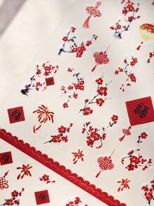 1片中国新年红梅花美甲贴纸，美甲师必备，3D立体浮雕设计，饰有吉祥红梅和祝福语，自粘式美甲贴纸，可重复使用，DIY美甲贴纸，女士礼物，美甲用品，优雅美甲配饰礼品 - 紅色 - 查看 3