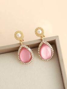 1 paire de boucles d'oreilles à clip en forme de goutte d'eau rose, à la mode et mignonnes, parfaites pour un usage quotidien et les voyages. - Taille Unique - Voir 3