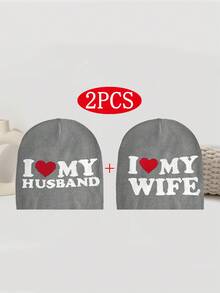情侣帽两件套，情人节礼物，“我爱我的丈夫/妻子”提花针织帽，适合春秋季、冬季户外骑行，男女通用保暖滑雪帽，Y2K时尚街头风针织帽，美观的新款度假装扮 - 情侶帽 - 查看 3