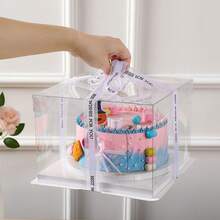 1pc Transparent Cake Box With Random Printed Ribbon - Made Of PET Material, Square/Rectangular Design, Reusable Cake, Pastry, Chocolate, Cookie, Pie Gift Packaging Suitable For Birthday, Wedding, Valentine's Day, Mother's Day, Easter And Other Occasions, Can Also Be Used As A Gift Box - Clear - View 9