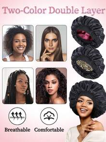 Nunify Seide Satin Haube zum Schlafen, Doppelschicht Satin Haube, verstellbare Hauben für Frauen, Schlafmütze, umkehrbarer Haarbedeckung für lockiges Haar, Haarpflege Kappe, Nachtkappe