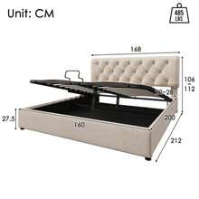 (=798075AAN)Hydraulisch Doppelbett Polsterbett 160x200cm,Verstellbares Kopfteil, Bett mit Lattenrost aus Metallrahmen, Modernes Bettgestell mit Stauraum, Natürlich, Inklusive Matratze - Caqui - Ver 2