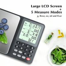Fuzion Báscula Nutricional para Alimentos Báscula Digital para Alimentos para Bajar de Peso Cálculo de Datos Alimentarios Macro Calorías Preparación de Comidas Control de Porciones Acero Inoxid - Negro - Ver 7