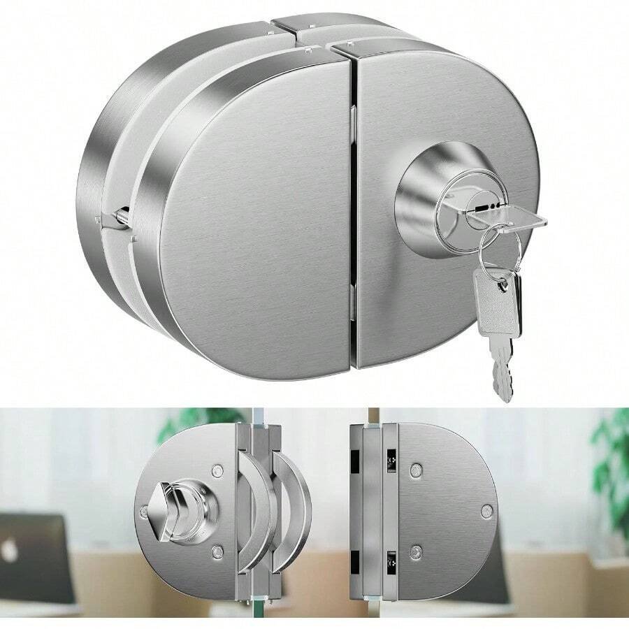 Ranbo 304 - Cerradura de  para puerta de vidrio acero inoxidable chapado en cromo 10 mm -12 mm 3 llaves Double Swing Glass Door Plateado - como en la foto - Ver 1