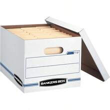 Bankers Box - Paquete de 6 cajas de almacenamiento de archivos básicas STOR FILE montaje estándar tapa elevada letra legal blanco azul - Blanco - Ver 7
