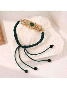 1pc Handmade Woven Arabic Style Bracelet, Hollow Rhinestone Inlaid, Drawstring Design Armband, Petite Vintage Design, Suitable For Moroccan Bride Wedding Party, Festival - Style 2 - View 9