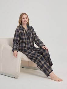 新款时尚休闲加厚冬季女式睡衣套装 - 藏蓝色 - 查看 5