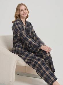 新款时尚休闲加厚冬季女式睡衣套装 - 藏蓝色 - 查看 1