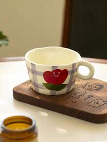 1pc Ins Style Hand-Painted Tulip Ceramic Mug With Handle, Household Breakfast Milk Oatmeal Cup, Office Water Cup, Afternoon Tea Coffee Cup, Latte Art Cup, Juice Beverage Cup, Couple Water Cup, Holiday Gift Cup For Family And Friends