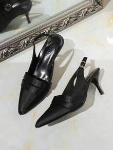 Niche High Heel Pointed Toe Purple Satin Sandals, French Style Elegant Pumps For Women, Spring/Summer 2026 - Black - View 2