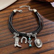 1 chiếc vòng tay da nhiều lớp kiểu Âu & Mỹ - Mũ denim da, bốt, vòng tay - Xem 6