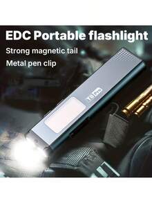 Rechargeable 1000mAh LED Keychain Flashlight, USB-C Mini Portable Light, With 7 Modes Of Side Lights, Magnetic Base, Buzzer Alarm And Clip Design, Suitable For Cars, Toolboxes, Wallets And Backpacks - Silver Gray - Silver-gray - View 4