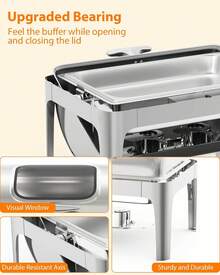 9QT Roll Top Chafing Plate Buffet Set, Rectangular Acero Inoxidable Catering Calentadores de Alimentos con Ventana de Vidrio para Boda, Fiestas, Banquete, Eventos, Tamaño completo, Plata - Plateado - Ver 3