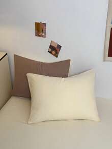 三件套简约纯色被套套装（1个被套+2个枕套，不含被芯和枕头），柔软舒适，透气性好，四季皆宜，可机洗。 - 咖黃 - 查看 9