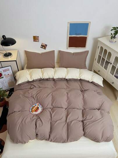 3 delar enkelt enfärgat påslakanset (1 påslakan + 2 örngott, inget täcke eller kuddar), mjukt och bekvämt, andningsbart, lämpligt för alla årstider, maskintvättbart