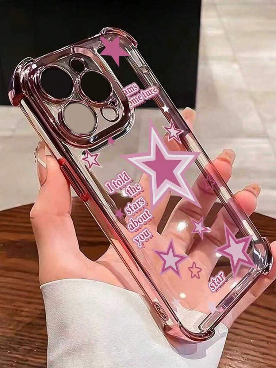 1 chiếc ốp lưng TPU trong suốt dày dặn, mạ điện hình ngôi sao màu hồng, có đệm khí bốn góc, chống rơi vỡ, tương thích với iPhone 16 Pro Max/16 Pro/16/13 Pro Max/12 Pro Max 11, 15 Pro Max, 14 Pro Max/Galaxy/Honor/Note 13 Pro/S23 Ultra/S24 Ultra/S25/A56. Chống nước, chống sốc, chống trầy xước. Phiên bản quốc tế, không phải phiên bản nội địa. - Hồng - Xem 1