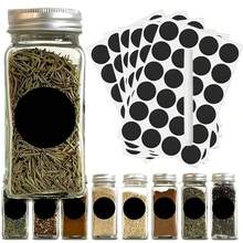 Etiquetas reutilizables, impermeables y escribibles de PVC, sin residuos, removibles y reposicionables, adecuadas para botellas de vidrio, frascos, refrigeradores, oficina, manualidades - Lunares adhesivos temporales en blanco y negro - Multicolor - Ver 6