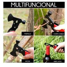 Multi Purpose Tool Axe Stainless Steel Portable Outdoor Camping Safety Hammer Anodized Aluminum Handle - Negro - Ver 6