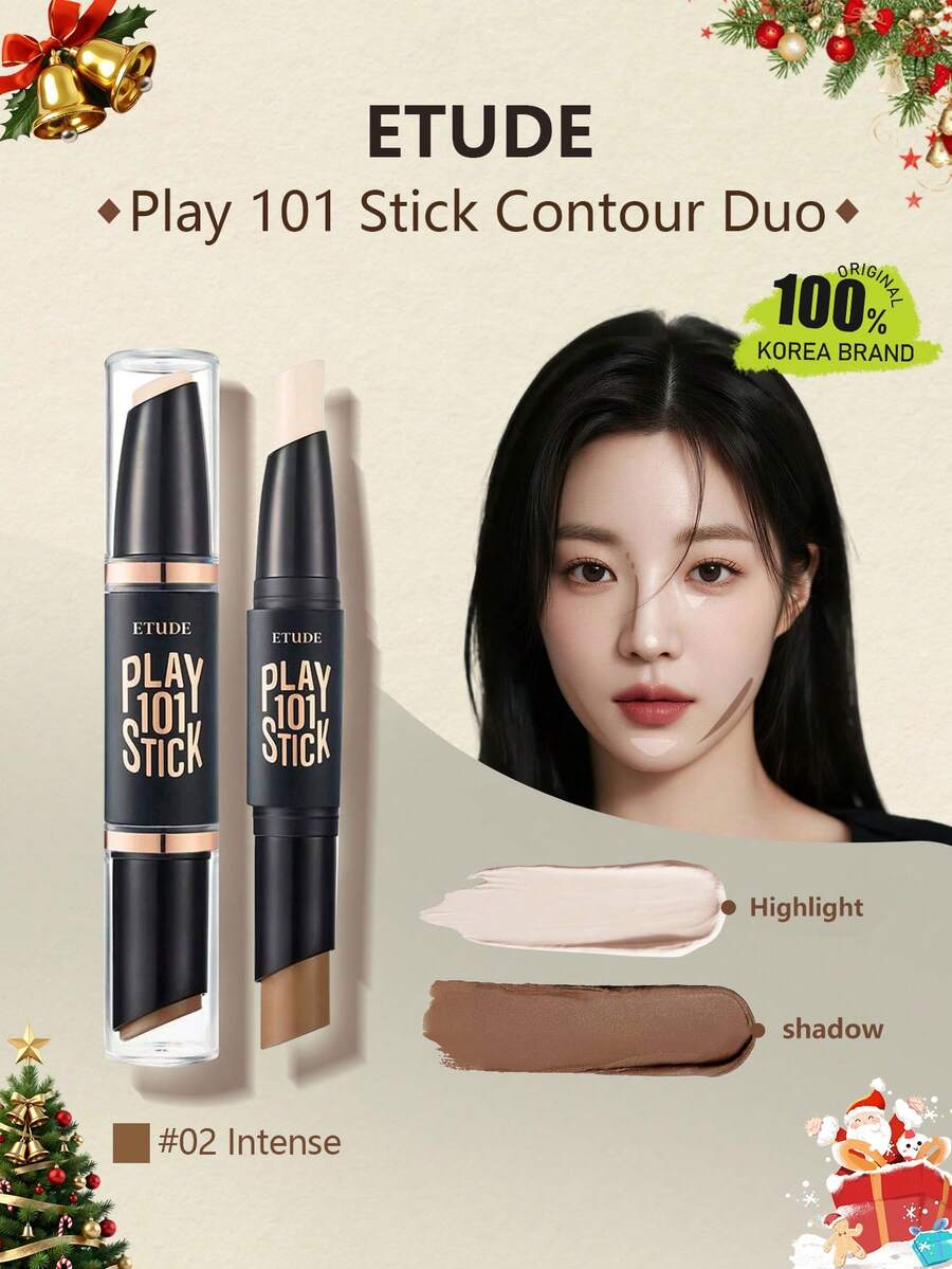 ETUDE Play 101 修容双色盘 02 浓郁色彩，4克/0.14盎司，01 经典色，02 浓郁色彩，03 自然色，柔滑易推开的修容高光二合一产品，打造自然立体的面部轮廓，自然阴影效果，韩式妆容，5.8克/0.2盎司 - 02 Intense - 查看 1