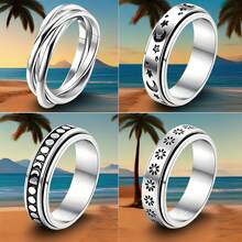 4pcs Stainless Steel Fidget Anxiety Rings, Unisex Rings With Moon, Star, Celtic Designs, Stress Relief Spinner Rings, Wedding Band Set - Four-piece Ring Set - View 1