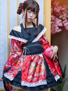 一套日系动漫萝莉塔Elysion舞蹈表演Cosplay服装，包括上衣、裙子和腰带，适合节日派对和表演。 - 彩色 - 查看 1