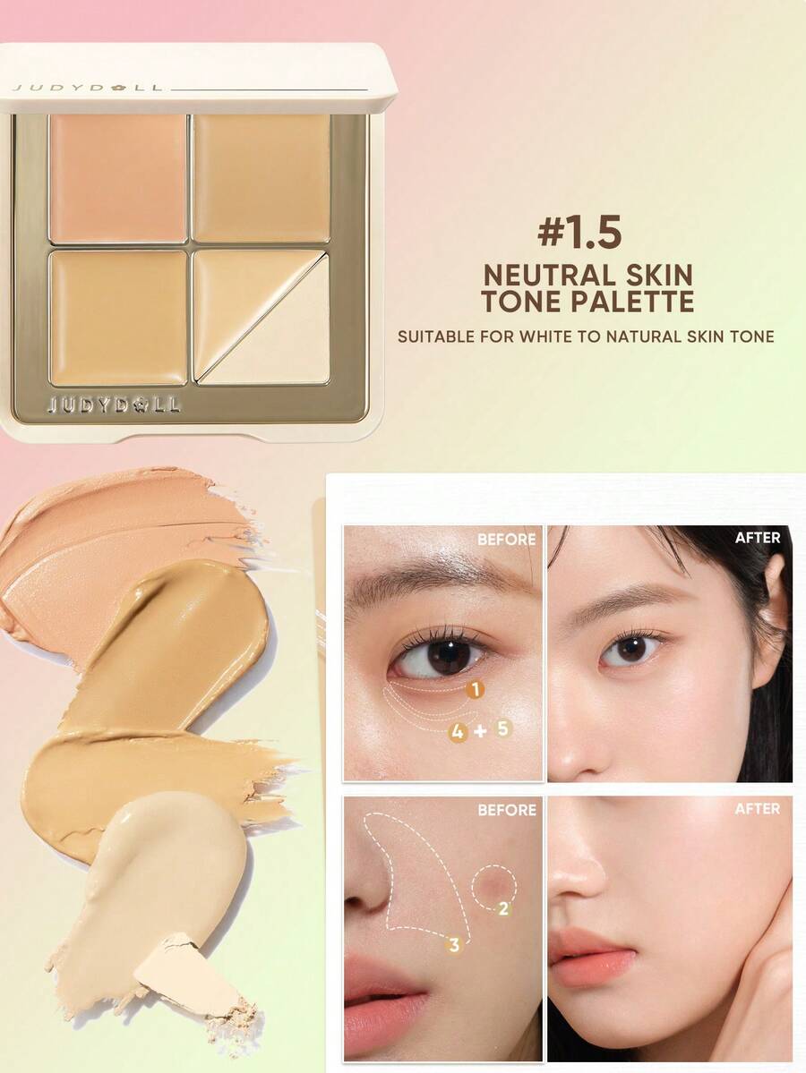 JUDYDOLL CLOUD-TOUCH CONCEALER PALETTE, 5-Color Concealer Palette, Natural Skin Tone, Covers Blemishes - #1.5 NUTRAL SKIN TONE PALETTE - 查看 1