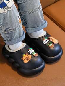 Children's Cartoon Cute Capybara Slippers, Autumn/Winter New Style, Soft Plush Indoor Home Slippers, Warm Thick Comfortable Sole, Closed Toe Shoes For Kids, Soft Plush Anti-Skid Sole, Warm House Shoes - Black - View 3