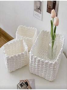 Maceteros de jardín con marco de metal; Cestas colgantes de estilo bohemio moderno con cuerda; Decoración de ratán natural mezclado para crear un ambiente de patio costero - Adecuado para cocina, baño, dormitorio, sala de estar, dormitorio, escritorio de oficina y decoración de estilo granja - Cajas, estantes, contenedores, armarios, cestas pequeñas de mimbre - Multicolor - Ver 8