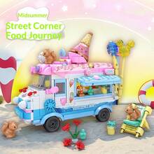 590+ Pcs Building Blocks Ice Cream, Burger, Dessert, Fruit Food Truck Mini Creative Assembly Toy Model Set. This Set Includes 1 Ice Cream Truck, 1 Burger Truck, 1 Dessert Truck, And 1 Fruit Truck.