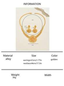 Set de 3 bucăți de colier și cercei cu ciucuri, placat cu aur, de epocă, cu design de flori goale, elegant pentru femei, potrivit pentru nunți și petreceri