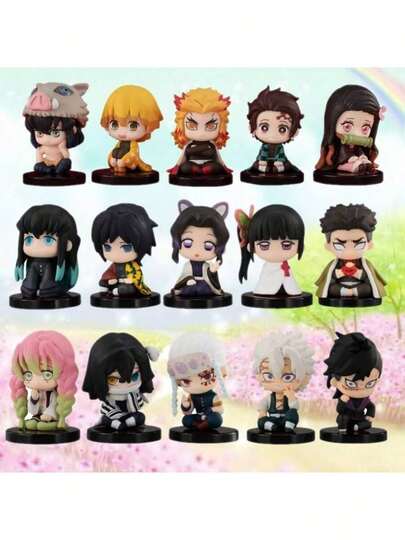 De/Mon Slayer Mini Sitting Figures Set – Tanjiro, Nezuko, Zenitsu, Inosuke & 9 Hashira (Giyu, Shinobu, Kyojuro, Tengen, Mitsuri, Muichiro, Sanemi, Obanai, Gyomei) – Collectible Anime Gift, Desk & Car Decoration For Fans
