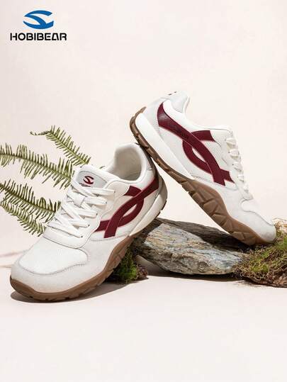 HOBIBEAR New Casual Sports Shoes, Fashion Versatile Women's Shoes, Comfortable Breathable Patchwork Lace-Up Wide Fit Flat Shoes, Unisex Sports Sneakers