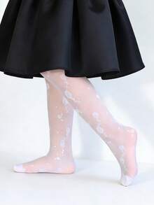 4 đôi quần tất họa tiết hoa jacquard cho bé gái, kiểu dáng đi nghỉ mát, thích hợp mặc hàng ngày, mùa xuân/hè. - Nhiều màu - Xem 9