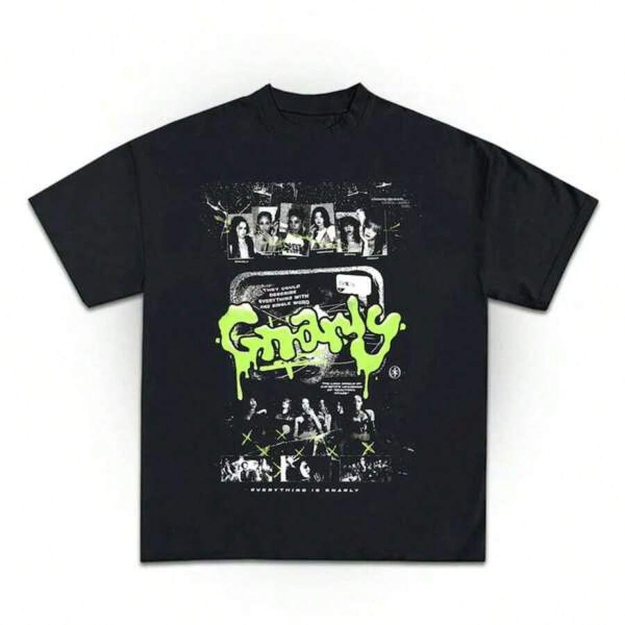 KATSEYE 'Gnarly' Vintage Bootleg T Shirt, Beautiful Chaos Tee, Eyekon Kpop Fan Merch Gift, Sophia, Manon, Lara, Daniela, Megan, Yoonchae - 黑色 - 查看 1