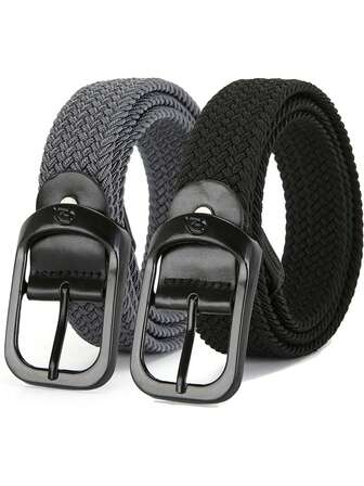 2pcs Elastic Woven Belts, Drill-Free Adjustable Canvas Belts For Men And Women, Versatile Fashion Waist Strap For Students