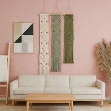 1pc Macrame Wall Hanging, Boho Style Wall Decor Tapestry, Handwoven Fringe Geometric Wall Blanket Backdrop - Multicolor - View 4
