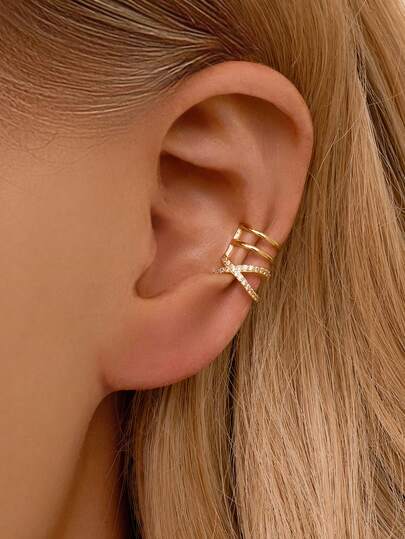 1pc 925 Sterling Silver Full Diamond Geometric Clip-On Earrings, Hypoallergenic Gold Earrings, Suitable For Women's Daily Wear