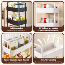 3 - Tier Rolling Storage Cart With Wheels, Multi - Layer Utility Trolley Organizer With Perforated Shelves For Bathroom, Kitchen, Office, Bedroom, Easy To Move And Assemble - 白色 - 查看 4