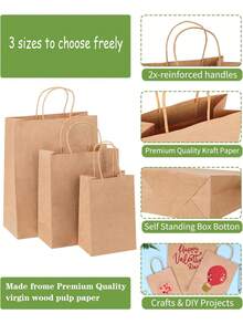 10/20个牛皮纸礼品袋，带提手，可包装成纪念品，适用于生日、婚礼、日常聚会、母亲节/毕业季等场合。牛皮纸礼品袋（棕色），可用作婚礼礼物、糖果袋、烘焙包装袋、烘焙手提袋。 - 彩色 - 查看 2