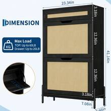 Zapatero de Ratán Slim con Almacenamiento Oculto de 2 Puertas Abatibles, Estantes Regulables, Mueble Independiente para Salón y Entrada - Negro - Ver 2