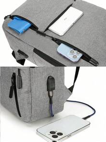 Men's Dual Backpack, Convenient For School, Business Trip, Commuting, Outdoor Travel, Shopping With Organized Storage - Grey - View 4