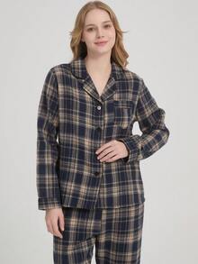 新款时尚休闲加厚冬季女式睡衣套装 - 藏蓝色 - 查看 3