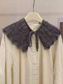 1件仿木纹荷叶边领子，纯色休闲围巾披肩装饰，百搭秋季配饰