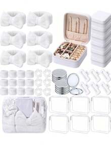 8件套女孩SPA派对礼品套装，粉色睡衣派对用品，包括蝴蝶结发带、腕带、发圈、发夹、首饰盒、化妆包、镜子，适合女性伴娘回礼 - 彩色 - 查看 6